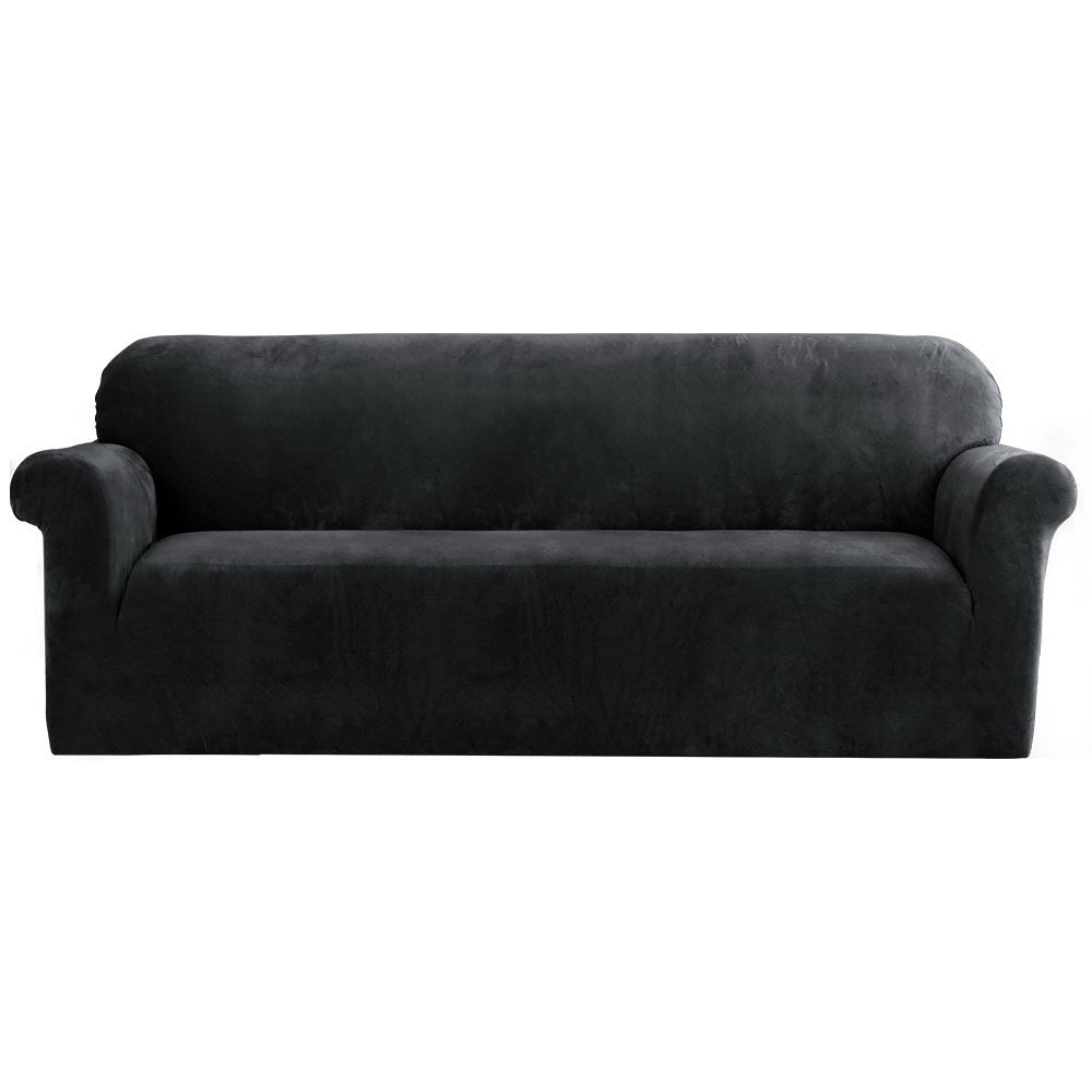Artiss Velvet Sofa Cover Plush Couch Cover Lounge Slipcover 4 Seater Black-Furniture &gt; Sofas - Peroz Australia - Image - 2