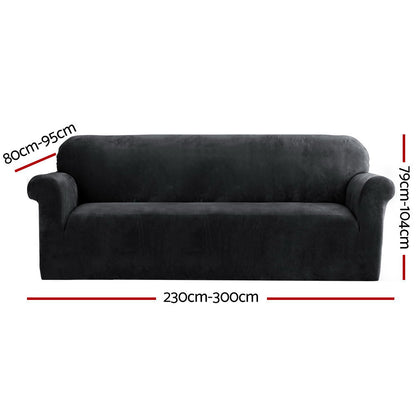 Artiss Velvet Sofa Cover Plush Couch Cover Lounge Slipcover 4 Seater Black-Furniture &gt; Sofas - Peroz Australia - Image - 3