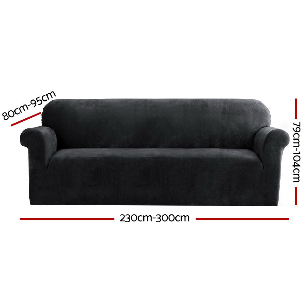 Artiss Velvet Sofa Cover Plush Couch Cover Lounge Slipcover 4 Seater Black-Furniture &gt; Sofas - Peroz Australia - Image - 3