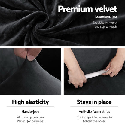 Artiss Velvet Sofa Cover Plush Couch Cover Lounge Slipcover 4 Seater Black-Furniture &gt; Sofas - Peroz Australia - Image - 4