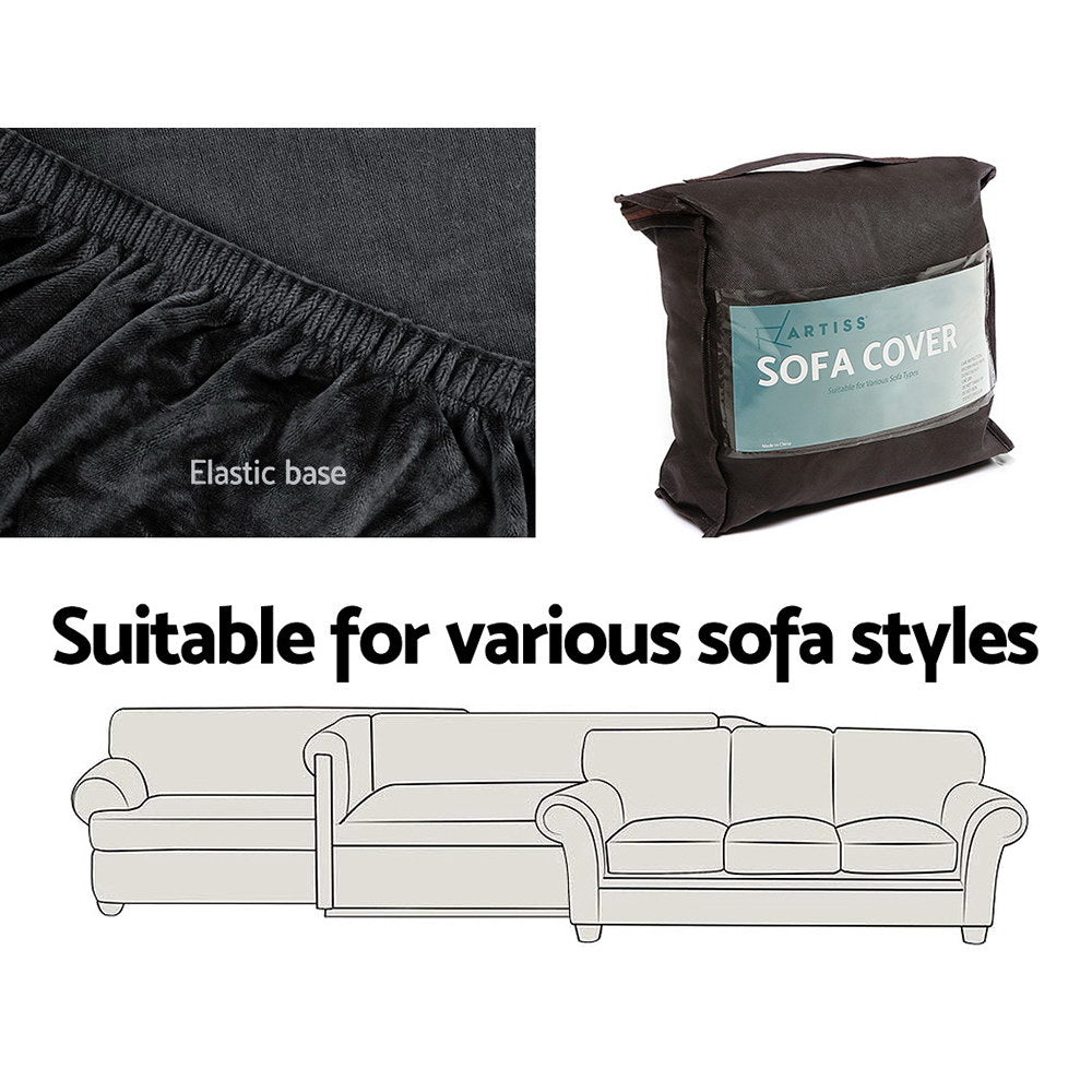 Artiss Velvet Sofa Cover Plush Couch Cover Lounge Slipcover 4 Seater Black-Furniture &gt; Sofas - Peroz Australia - Image - 6