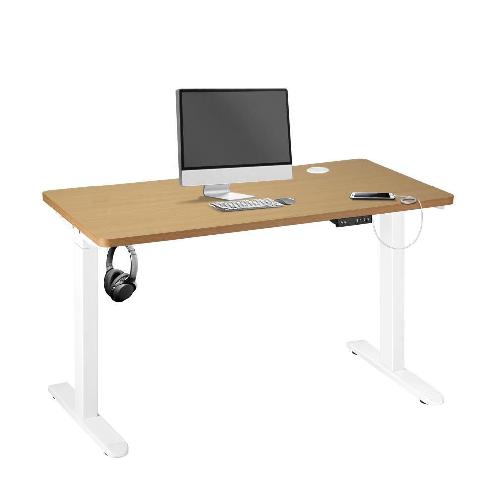 OIKITURE Ergonomic Sit Stand Desk 28&quot;-45&quot; Electric Standing Desk Home Office Computer Workstation Height Adjustable Desk 160cm Length White and WN |PEROZ Australia