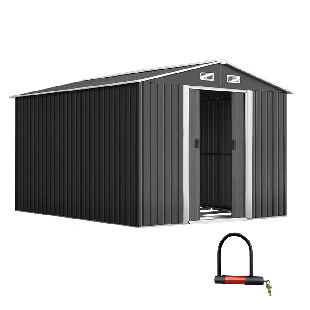 Giantz Garden Shed Outdoor Storage Sheds 2.6x3.9x2M Workshop Metal Base Grey-Home &amp; Garden &gt; Storage-PEROZ Accessories