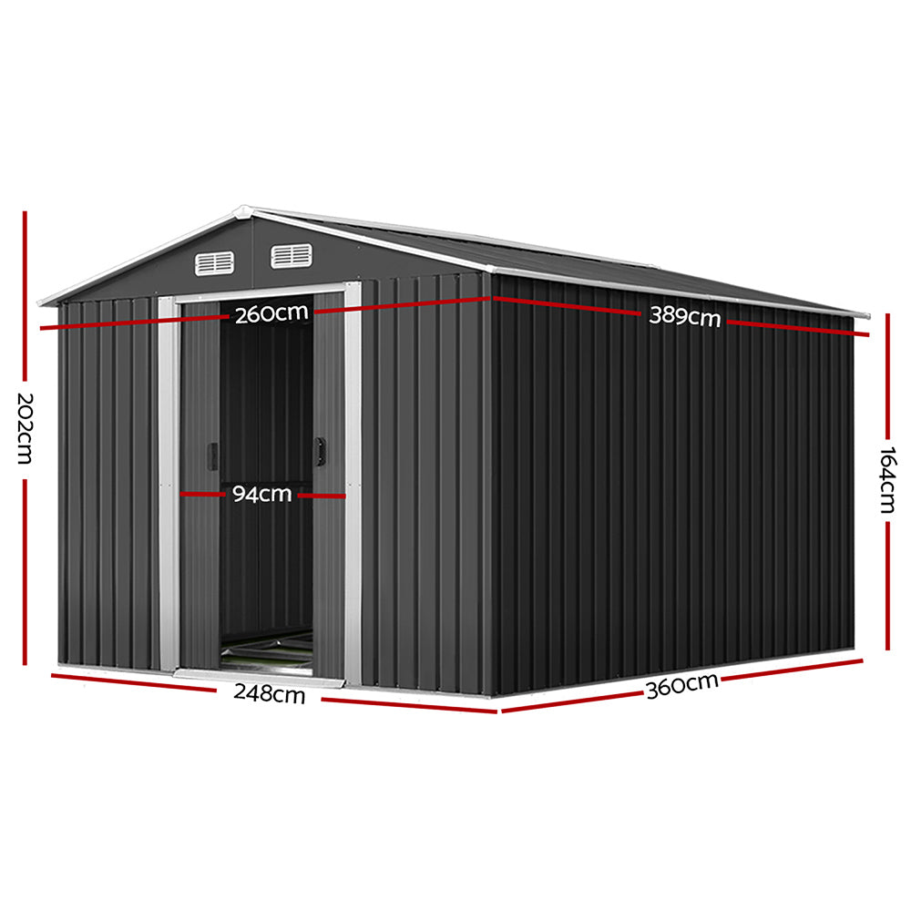 Giantz Garden Shed Outdoor Storage Sheds 2.6x3.9x2M Workshop Metal Base Grey-Home &amp; Garden &gt; Storage-PEROZ Accessories