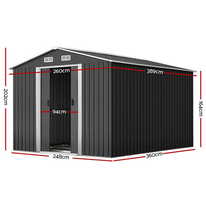 Giantz Garden Shed Outdoor Storage Sheds 2.6x3.9x2M Workshop Metal Base Grey-Home &amp; Garden &gt; Storage-PEROZ Accessories