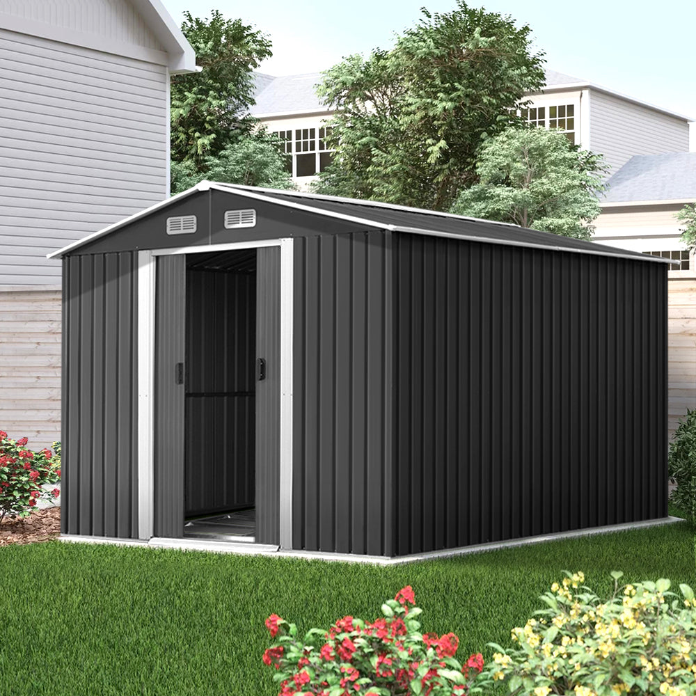 Giantz Garden Shed Outdoor Storage Sheds 2.6x3.9x2M Workshop Metal Base Grey-Home &amp; Garden &gt; Storage-PEROZ Accessories