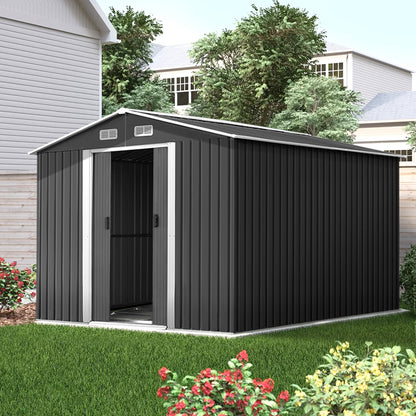 Giantz Garden Shed Outdoor Storage Sheds 2.6x3.9x2M Workshop Metal Base Grey-Home &amp; Garden &gt; Storage-PEROZ Accessories