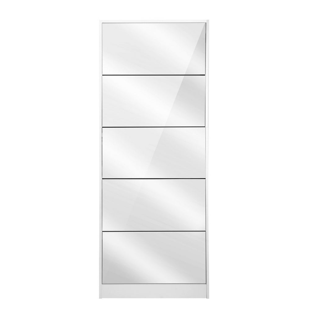 Artiss 5 Drawer Mirrored Wooden Shoe Cabinet - White-Home &amp; Garden &gt; Storage - Peroz Australia - Image - 4