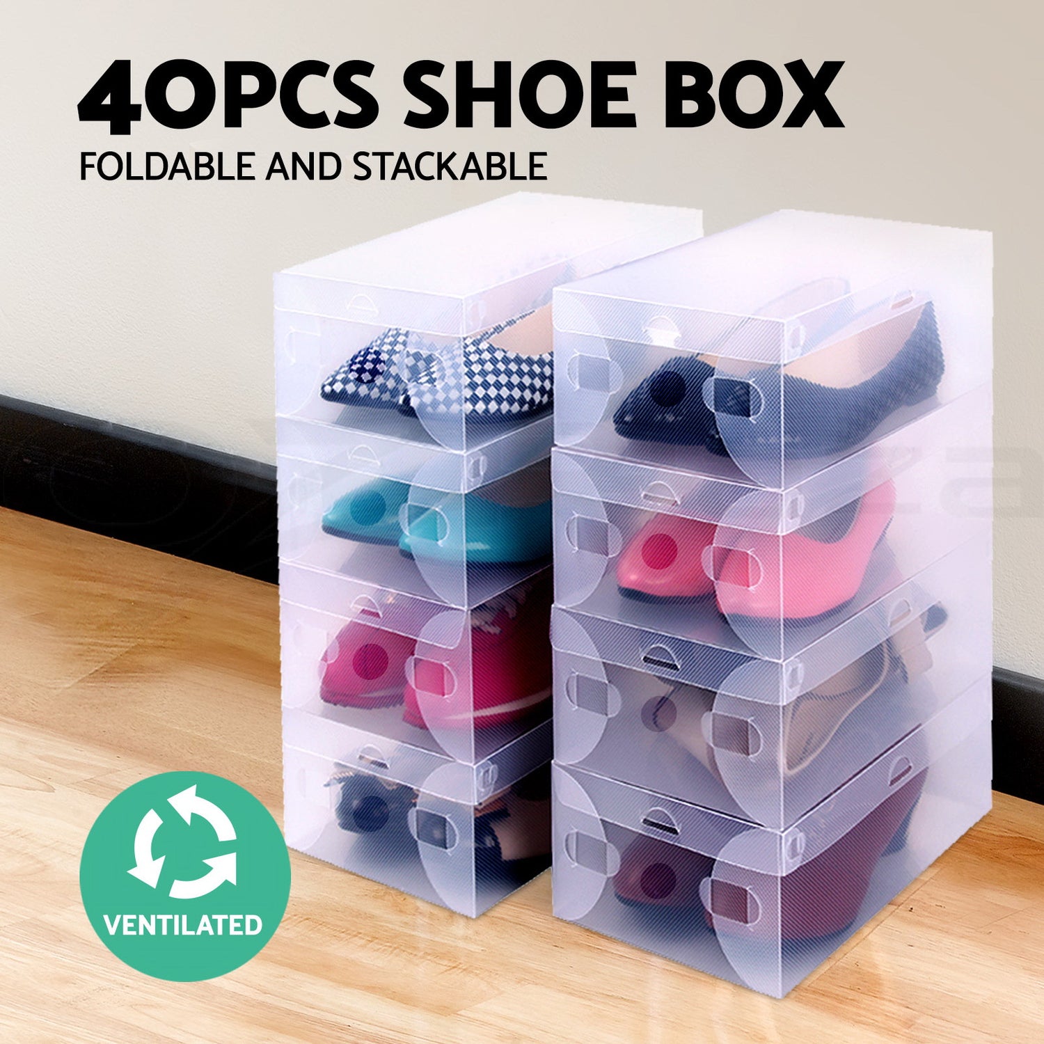 Artiss 40X Shoe Box Storage Clear Case Foldable Stackable-Home &amp; Garden &gt; Storage-PEROZ Accessories