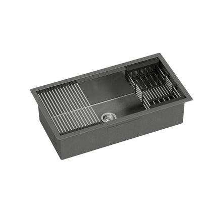 Cefito Kitchen Sink Stainless Steel 81X45CM Single Bowel with Drying Rack Black-Home &amp; Garden &gt; Kitchenware-PEROZ Accessories