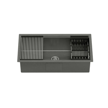 Cefito Kitchen Sink Stainless Steel 81X45CM Single Bowel with Drying Rack Black-Home &amp; Garden &gt; Kitchenware-PEROZ Accessories