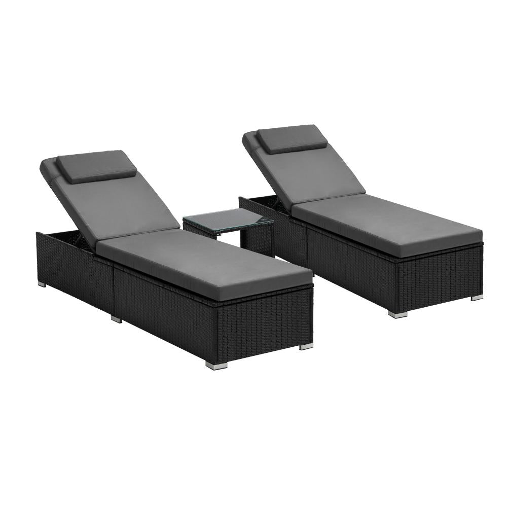 Shop Livsip 2X Sun Lounge Wicker Lounger Table Setting Outdoor Furniture Day Bed  | PEROZ Australia