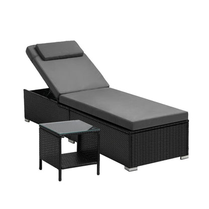 Shop Livsip Sun Lounge Wicker Lounger Table Patio Furniture Outdoor Setting Day Bed  | PEROZ Australia