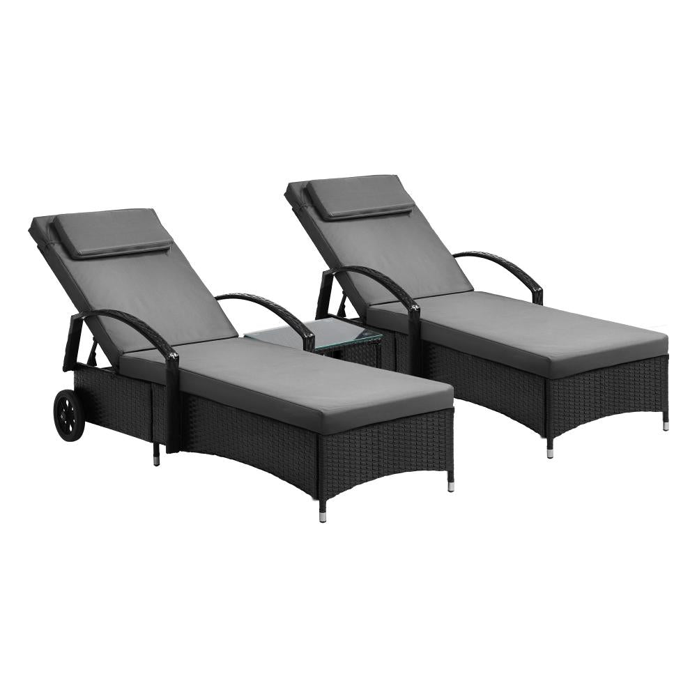 Shop Livsip 2x Wheeled Sun Lounger Day Bed &amp; Table Outdoor Setting Patio Furniture  | PEROZ Australia