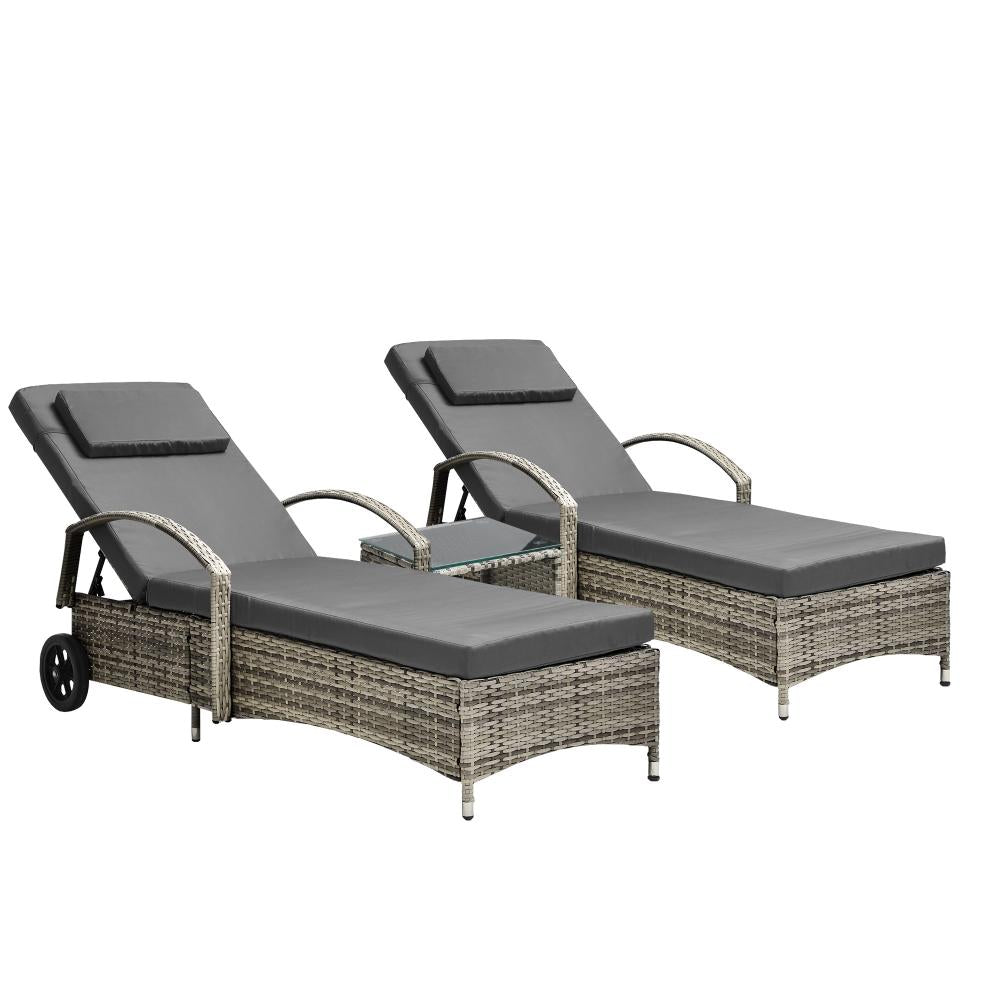 Shop Livsip 2x Wheeled Sun Lounger Day Bed W/ Table Outdoor Setting Patio Furniture  | PEROZ Australia