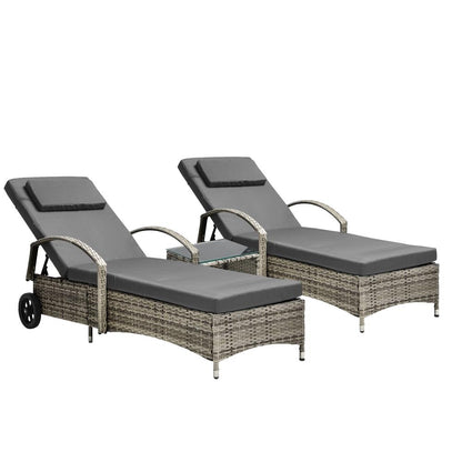 Shop Livsip 2x Wheeled Sun Lounger Day Bed W/ Table Outdoor Setting Patio Furniture  | PEROZ Australia