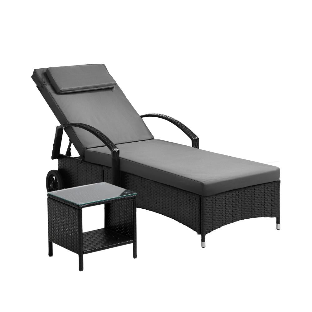 Shop Livsip Sun Lounger Wheeled Day Bed with Table Set Outdoor Patio Furniture  | PEROZ Australia