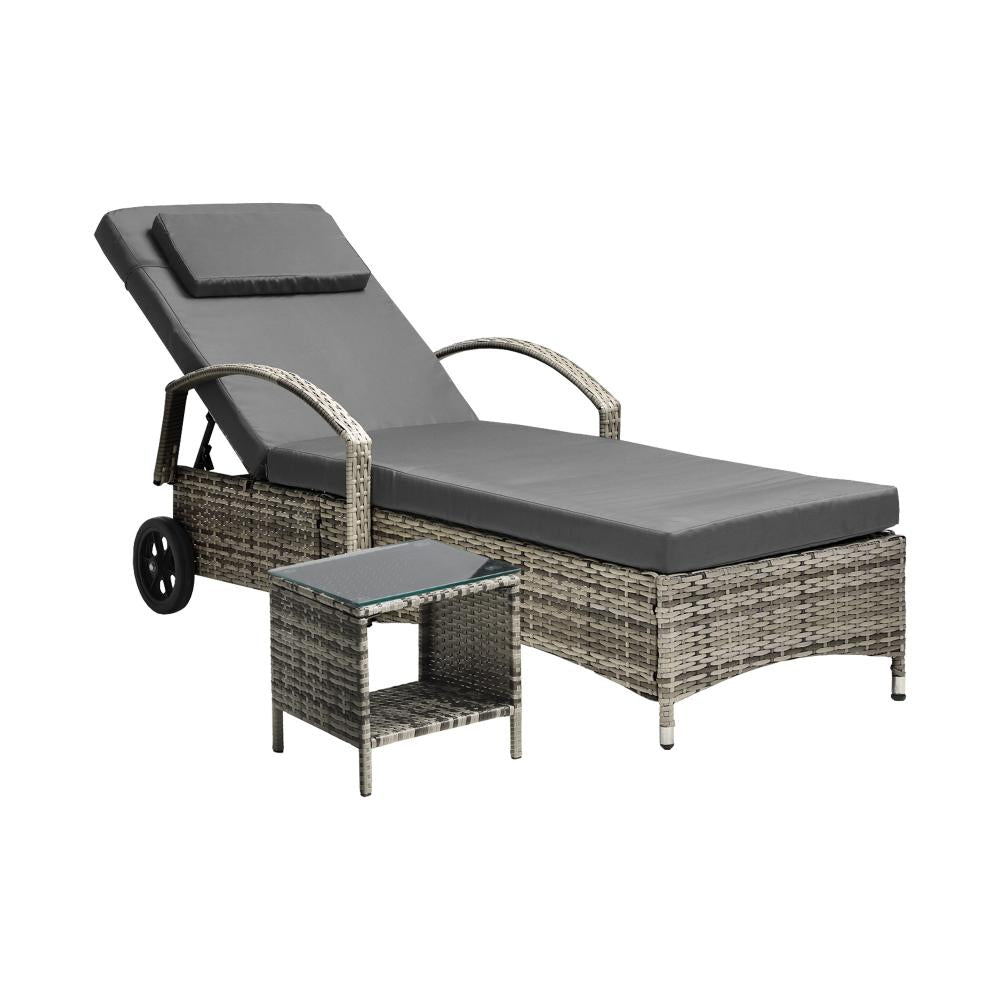 Shop Livsip Sun Lounger Wheeled Day Bed with Table Patio Outdoor Setting Furniture  | PEROZ Australia