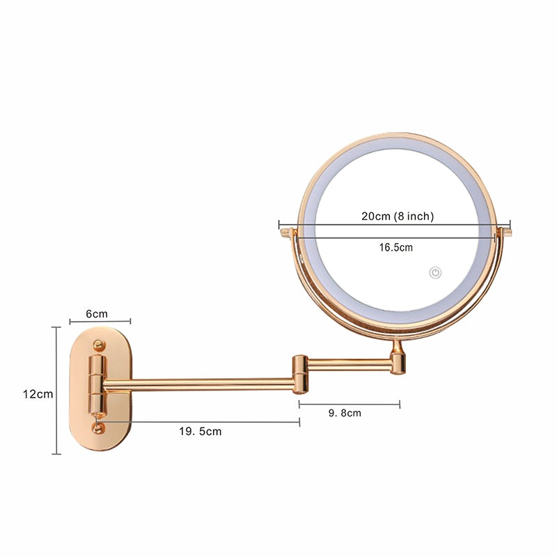 Anyvogue Rose Gold 8in Wall Mounted Smart LED Makeup Mirror Double Sided Touch Dimming Adjustable 5x Magnification USB Type-Makeup Mirror-PEROZ Accessories