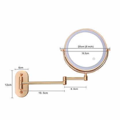 Anyvogue Rose Gold 8in Wall Mounted Smart LED Makeup Mirror Double Sided Touch Dimming Adjustable 5x Magnification USB Type-Makeup Mirror-PEROZ Accessories
