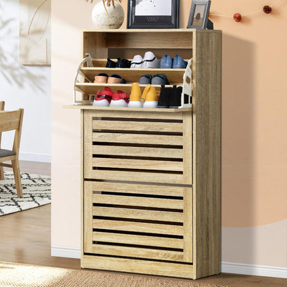 Oikiture Shoes Rack Shoe Storage Cabinet Organiser Shelf 3 Doors 45 Pairs Wooden-Shoe Storage Cabinet-PEROZ Accessories