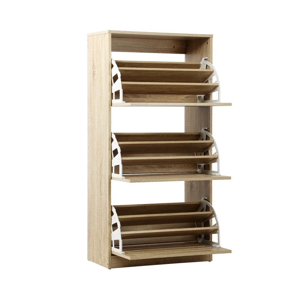 Oikiture Shoes Rack Shoe Storage Cabinet Organiser Shelf 3 Doors 45 Pairs Wooden-Shoe Storage Cabinet-PEROZ Accessories