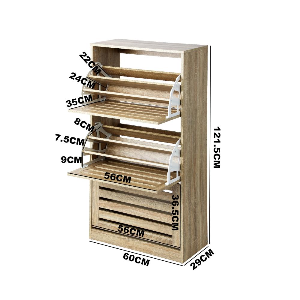 Oikiture Shoes Rack Shoe Storage Cabinet Organiser Shelf 3 Doors 45 Pairs Wooden-Shoe Storage Cabinet-PEROZ Accessories