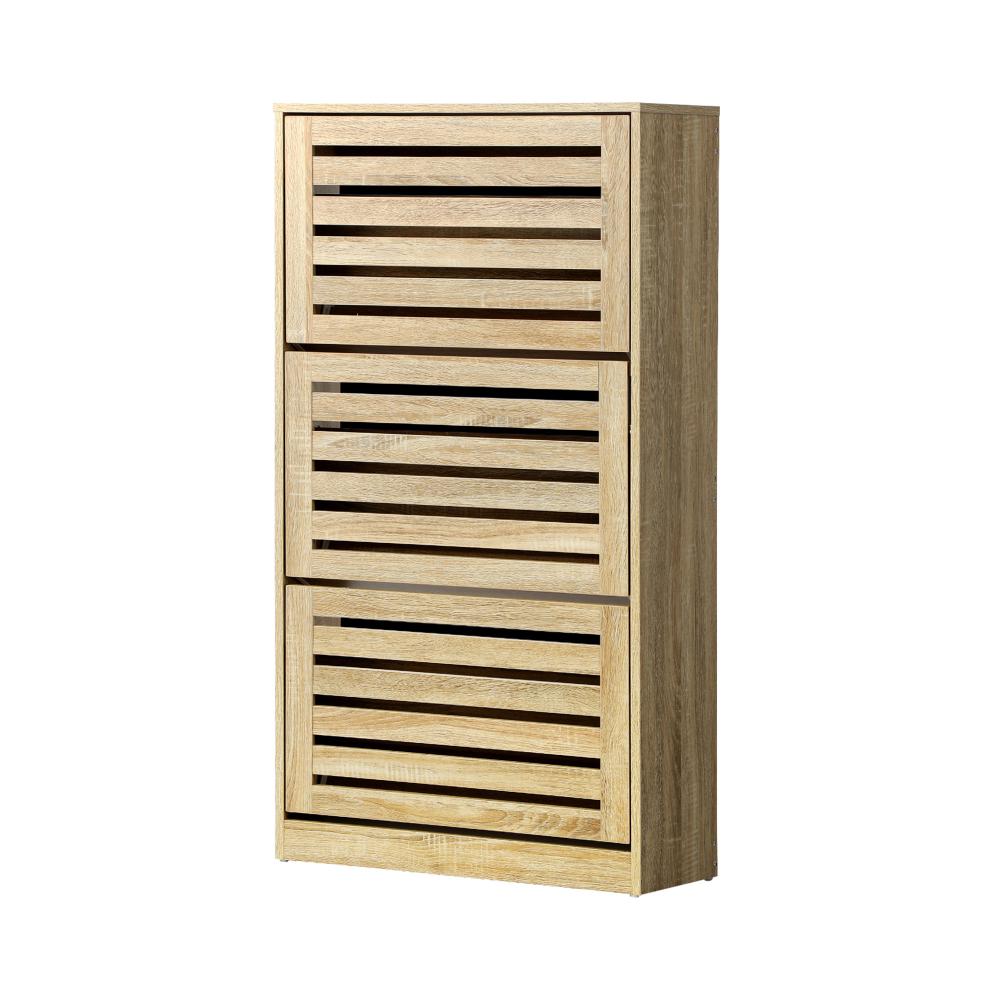 Oikiture Shoes Rack Shoe Storage Cabinet Organiser Shelf 3 Doors 45 Pairs Wooden-Shoe Storage Cabinet-PEROZ Accessories
