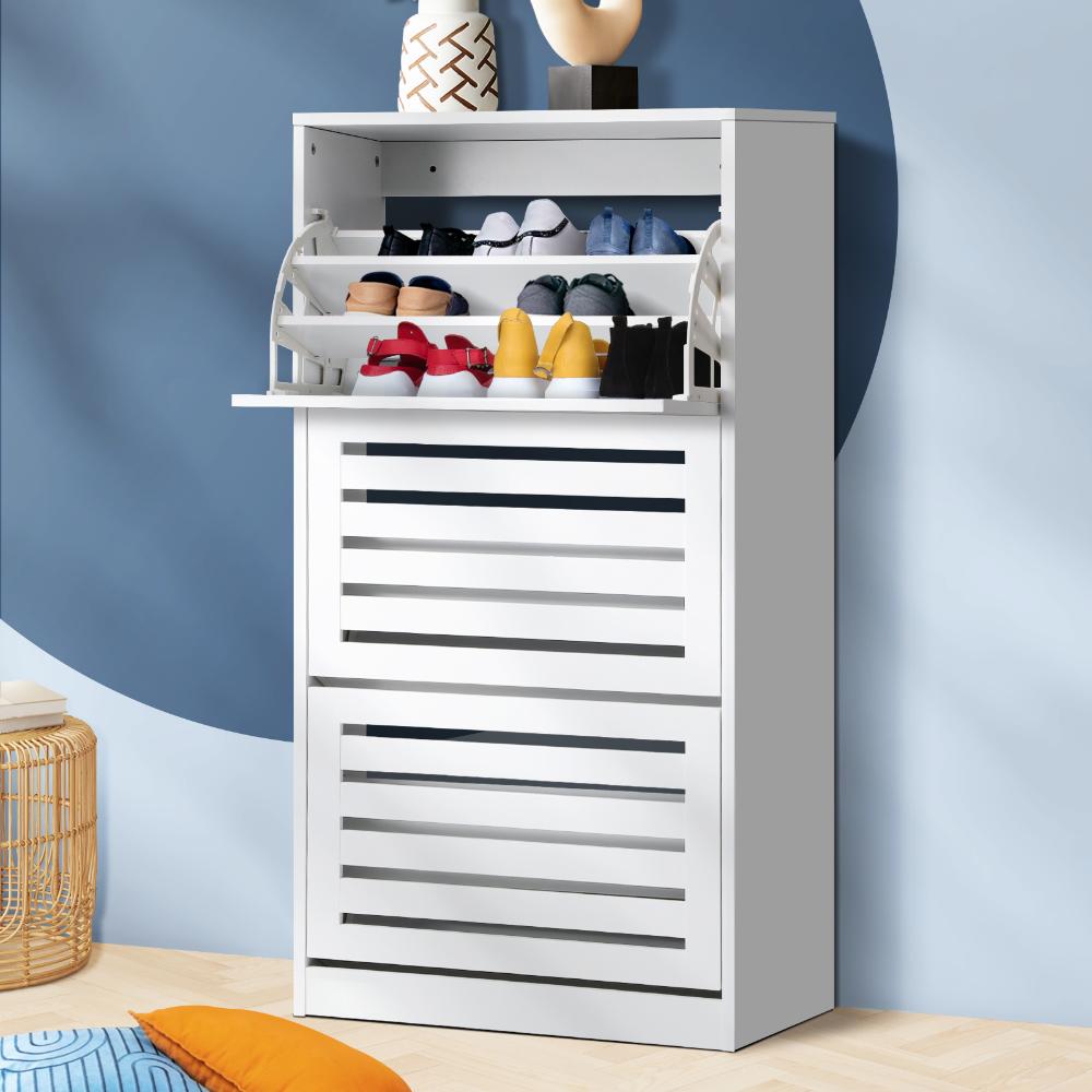Oikiture Shoes Rack Shoe Storage Cabinet Organiser Shelf 3 Doors 45 Pairs White-Shoe Storage Cabinet-PEROZ Accessories