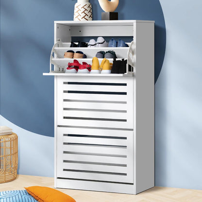 Oikiture Shoes Rack Shoe Storage Cabinet Organiser Shelf 3 Doors 45 Pairs White-Shoe Storage Cabinet-PEROZ Accessories