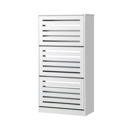 Oikiture Shoes Rack Shoe Storage Cabinet Organiser Shelf 3 Doors 45 Pairs White-Shoe Storage Cabinet-PEROZ Accessories