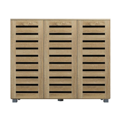 Oikiture Shoes Cabinet Shoe Storage Rack Organiser Shelf 3 Doors 30 Pairs Wooden-Shoe Storage Cabinet-PEROZ Accessories