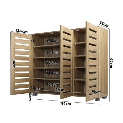 Oikiture Shoes Cabinet Shoe Storage Rack Organiser Shelf 3 Doors 30 Pairs Wooden-Shoe Storage Cabinet-PEROZ Accessories
