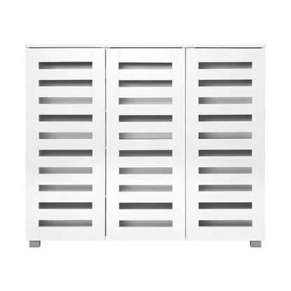 Oikiture Shoes Cabinet Shoe Storage Rack Organiser Shelf 3 Doors 30 Pairs White-Shoe Storage Cabinet-PEROZ Accessories