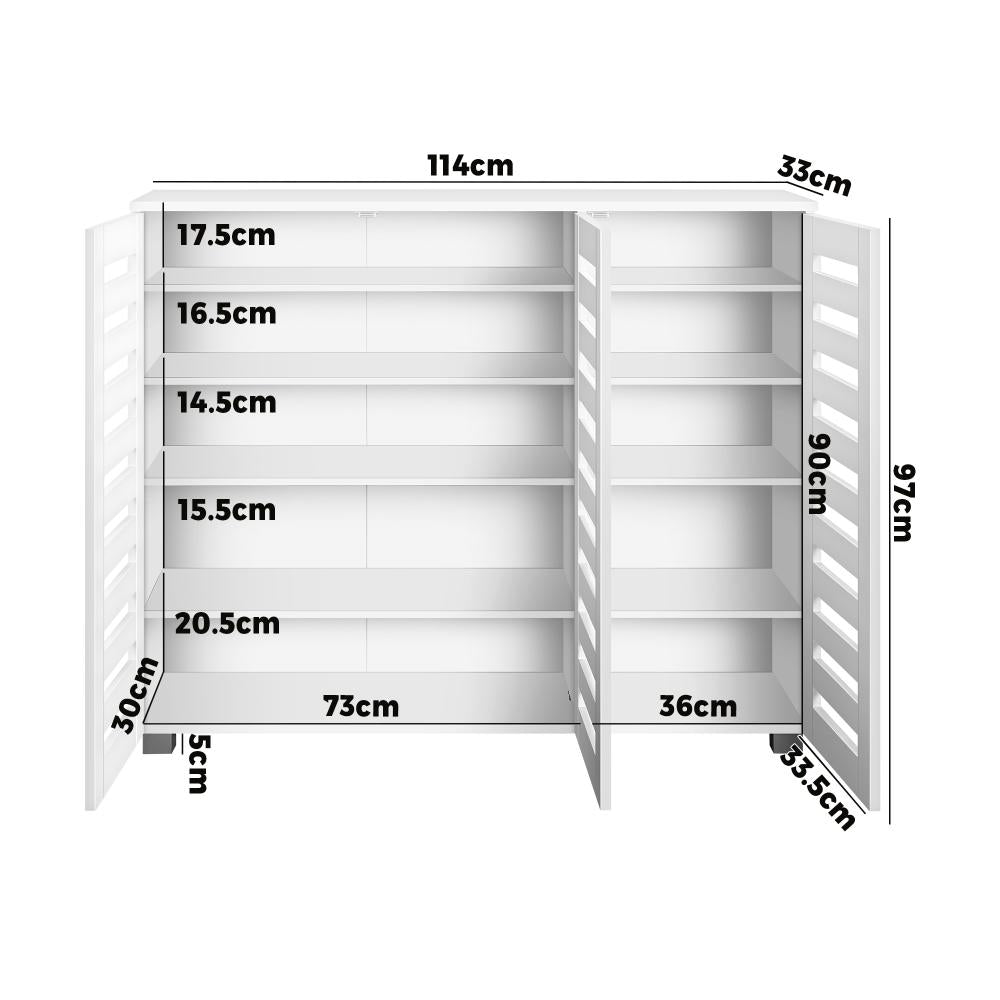 Oikiture Shoes Cabinet Shoe Storage Rack Organiser Shelf 3 Doors 30 Pairs White-Shoe Storage Cabinet-PEROZ Accessories