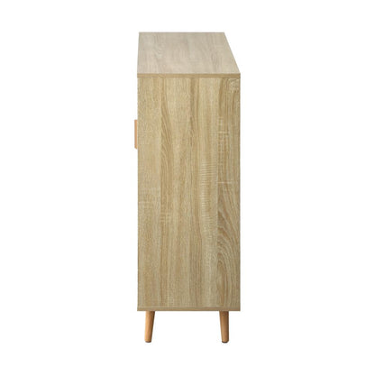 Oikiture Shoe Cabiner with 6 Adjustable Shelving and Sliding Doors, Shoe Rack Storage Sideboard White and Wood-Shoe Storage Cabinet-PEROZ Accessories