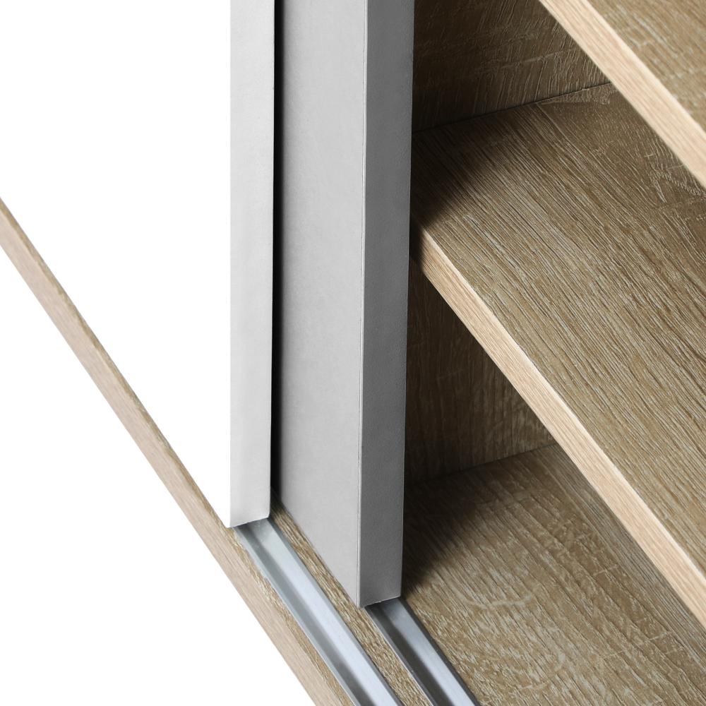 Oikiture Shoe Cabiner with 6 Adjustable Shelving and Sliding Doors, Shoe Rack Storage Sideboard White and Wood-Shoe Storage Cabinet-PEROZ Accessories