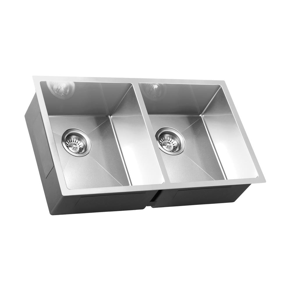 Shop Welba Kitchen Sink Stainless Steel Bathroom Laundry Basin Double Silver 76X44CM  | PEROZ Australia