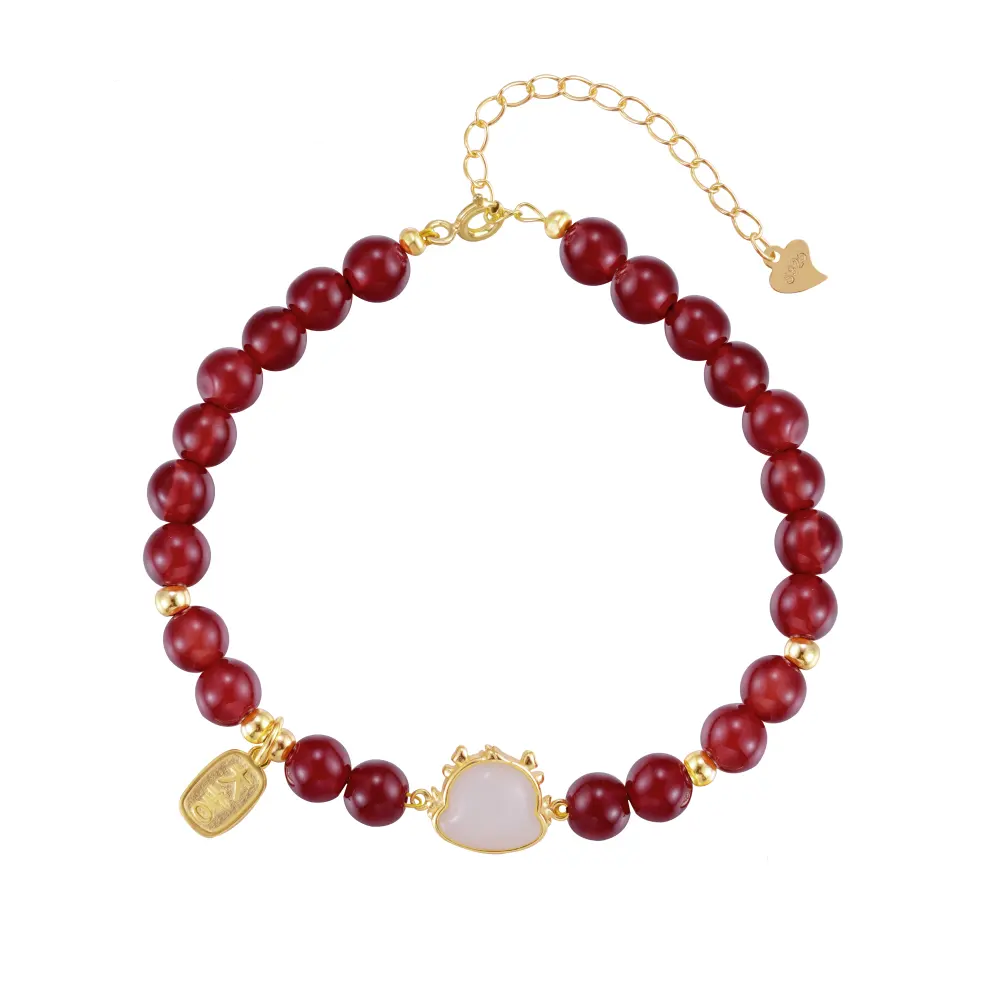 Anyco Bracelet Silver Dragon Charm Hotan Jade Stone Zodiac Bracelet 18K Gold Plated Lucky Red Bead Bracelets For Women-Bracelets-PEROZ Accessories