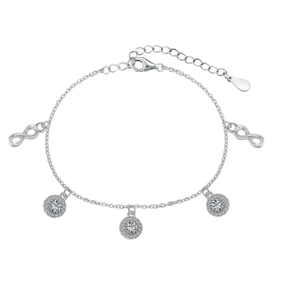 Anyco Bracelet Elegant Sparkle Cz Cubic Zirconia Bracelets Women Round Infinity 925 Silver Bracelet Chain Adjustable Jewelry-Bracelets-PEROZ Accessories