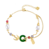 Anyco Bracelet Green Stone 925 Silver Jewelry 22K Gold Plated Chain Link Pearl Bracelet Lucky Chalcedony Bracelets Women-Bracelets-PEROZ Accessories