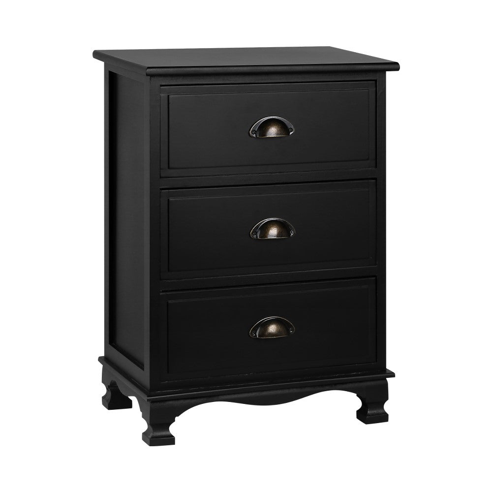 Artiss Vintage Bedside Table Chest Storage Cabinet Nightstand Black-Bedside Tables - Peroz Australia - Image - 2