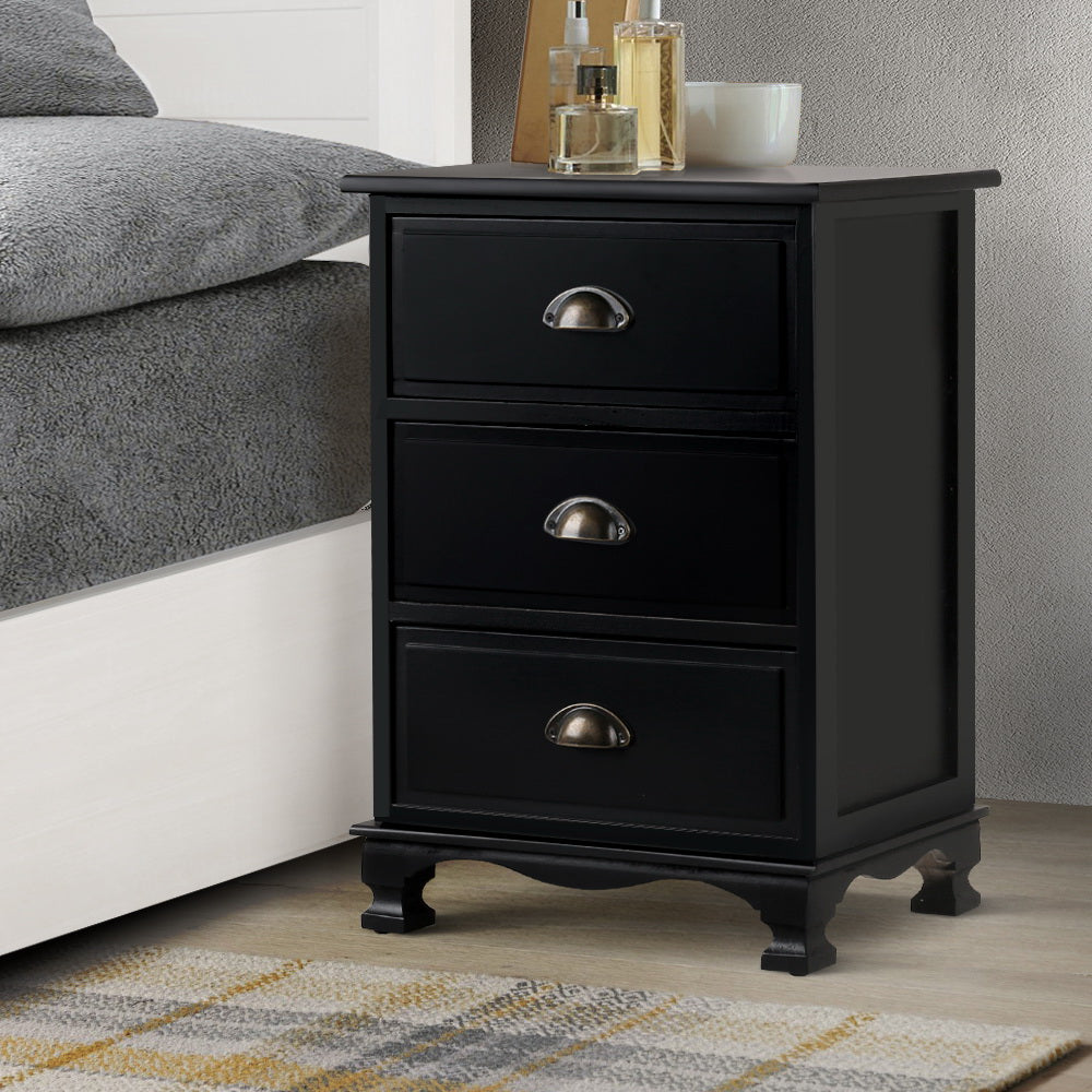 Artiss Vintage Bedside Table Chest Storage Cabinet Nightstand Black-Bedside Tables - Peroz Australia - Image - 1