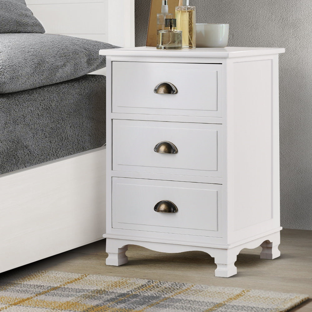 Artiss Vintage Bedside Table Chest Storage Cabinet Nightstand White-Bedside Tables - Peroz Australia - Image - 1
