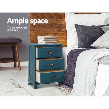 Artiss Bedside Tables Drawers Side Table Cabinet Vintage Blue Storage Nightstand-Bedside Tables - Peroz Australia - Image - 3