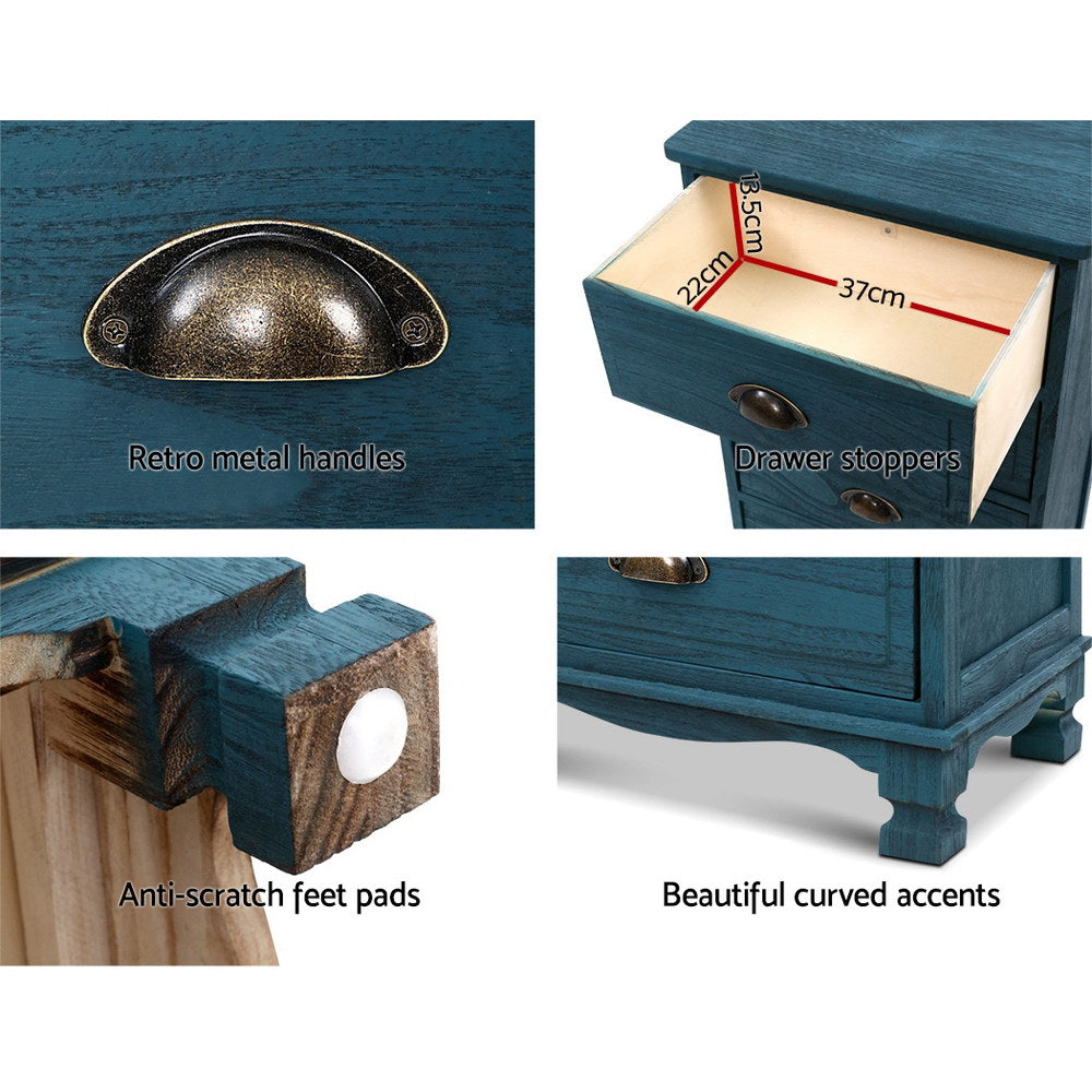 Artiss Bedside Tables Drawers Side Table Cabinet Vintage Blue Storage Nightstand-Bedside Tables - Peroz Australia - Image - 8