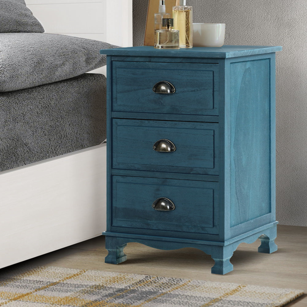 Artiss Bedside Tables Drawers Side Table Cabinet Vintage Blue Storage Nightstand-Bedside Tables - Peroz Australia - Image - 1