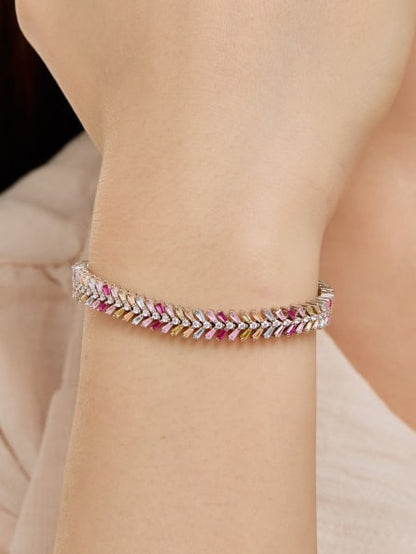 Anyco Bracelet Heart Butterfly Rainbow Pink Stone Adjustable S925 Sterling Silver Bracelets Women CZ Bracelet Femme Jewelry Set-Bracelets-PEROZ Accessories