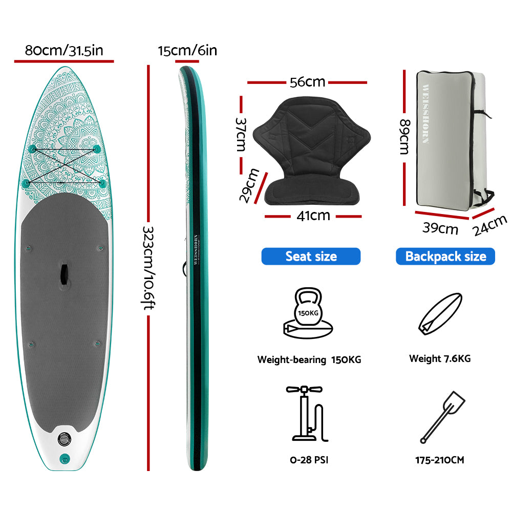 Weisshorn Stand Up Paddle Board Inflatable Kayak Surfboard SUP Paddleboard 10FT-Outdoor &gt; Boating-PEROZ Accessories