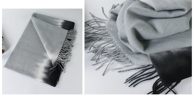 Anyyou 100% Polyester Fiber Tie Dye Scarf Gradient Black/ Gray Solid Fringe Cashmere Soft And Fluffy Shawl For Winter Summer Spring And Fall Style-Scarves-PEROZ Accessories